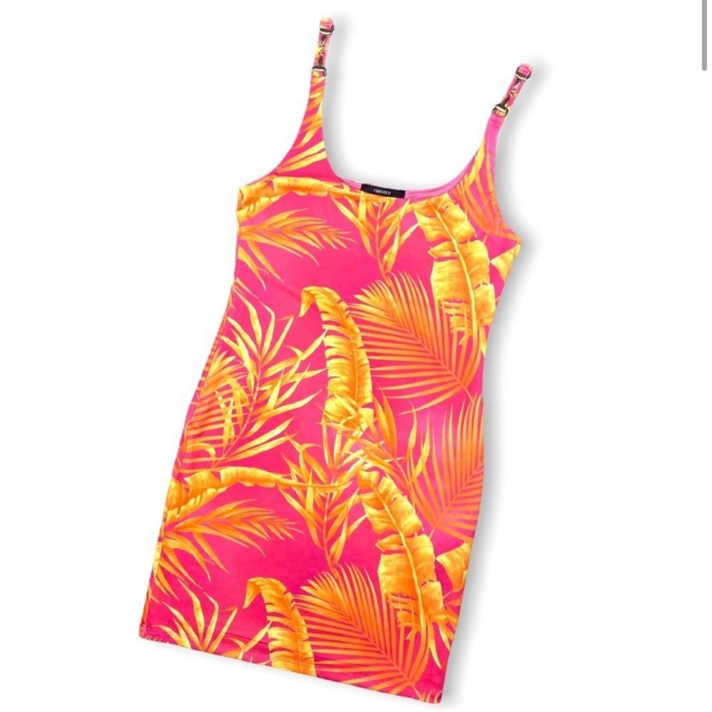 Tropical Hawaiian Mini Dress Orange and Pink Size Medium